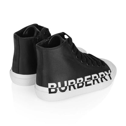 Kids Black Leather High Top Trainers