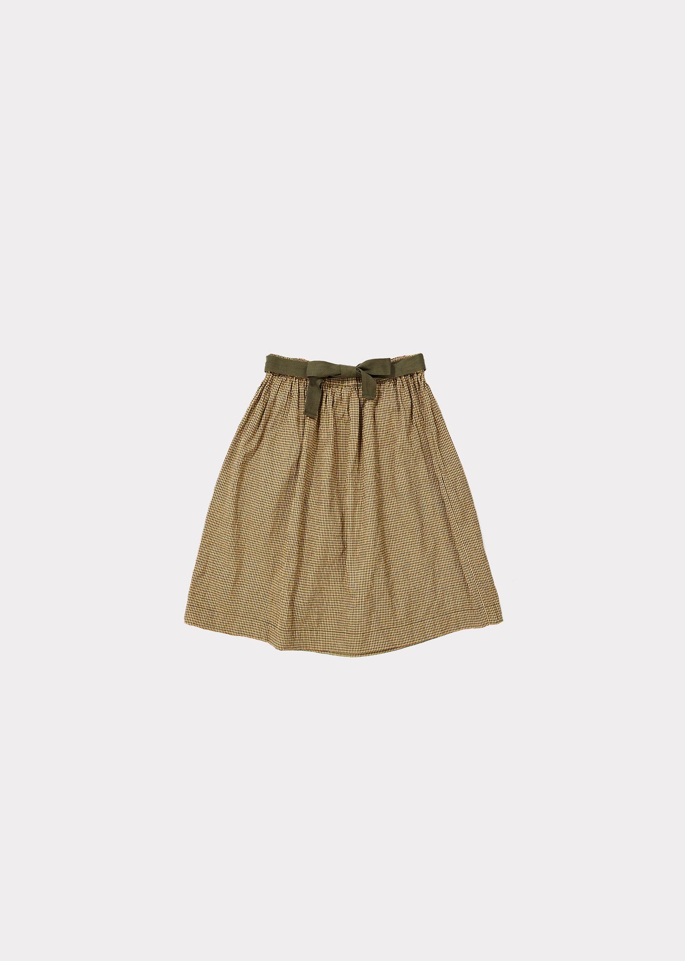 女童卡其色格子棉短裙