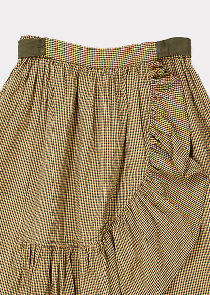 女童卡其色格子棉短裙