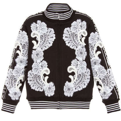 Girls Black Cotton Zipped Cardigan