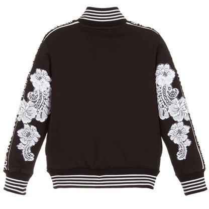 Girls Black Cotton Zipped Cardigan