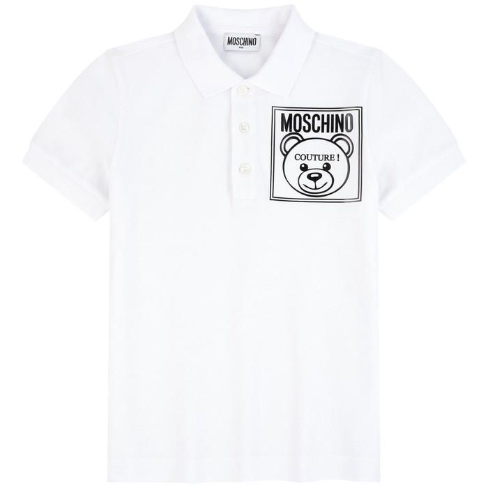 Boys White Cotton Pique Polo Top