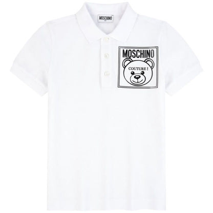 Boys White Cotton Pique Polo Top