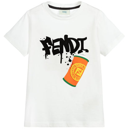 Boys White Cotton Graffiti T-Shirt