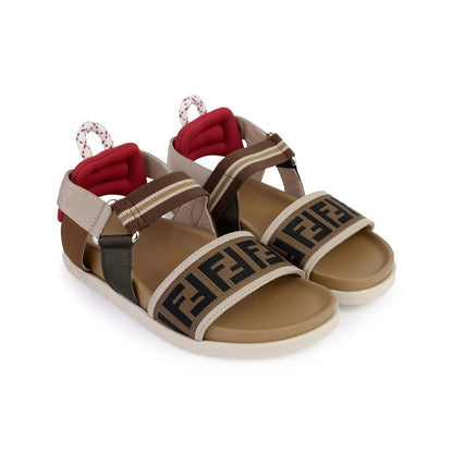 Kids Brown & Beige FF Logo Sandals
