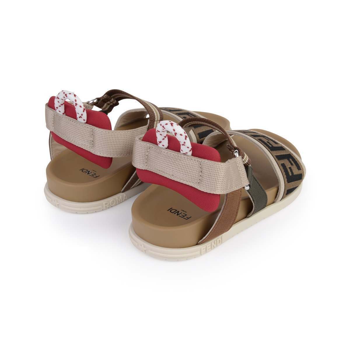 Kids Brown & Beige FF Logo Sandals