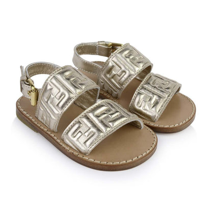 Girls Gold Leather FF Logo Sandals