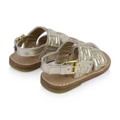 Girls Gold Leather FF Logo Sandals