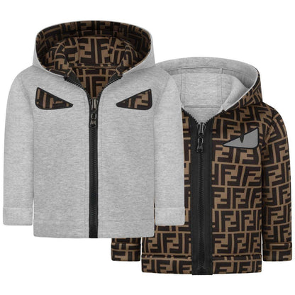 Baby Grey & Brown Reversible Zip Up Top