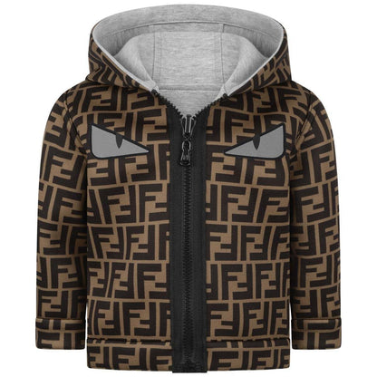 Baby Grey & Brown Reversible Zip Up Top