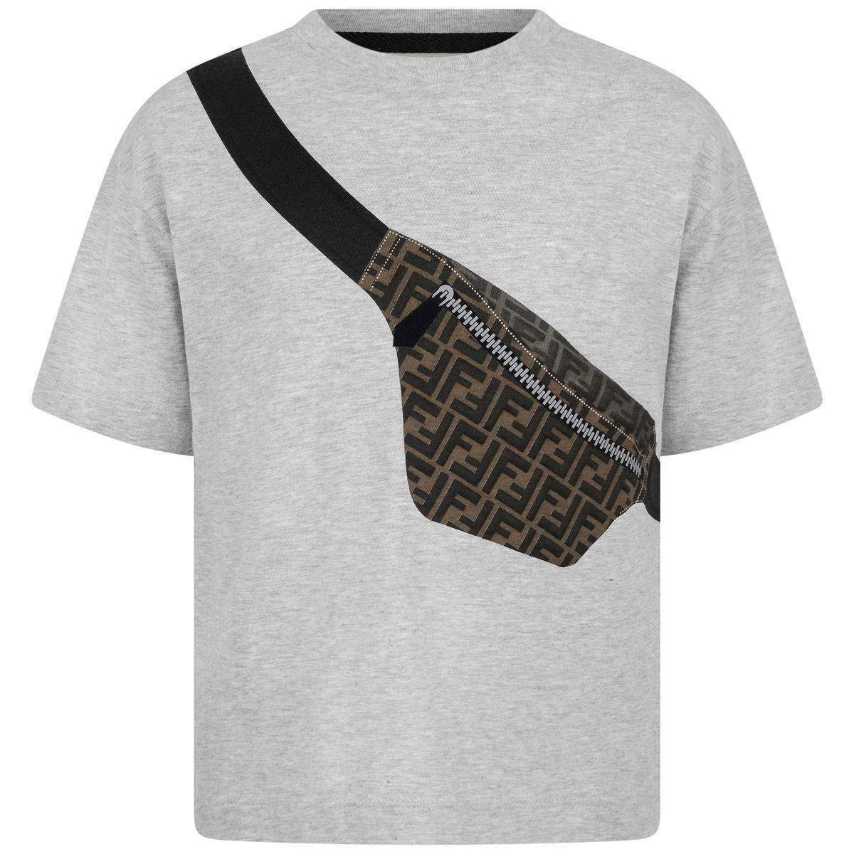 Boys Grey Cotton Belt Bag Print T-Shirt