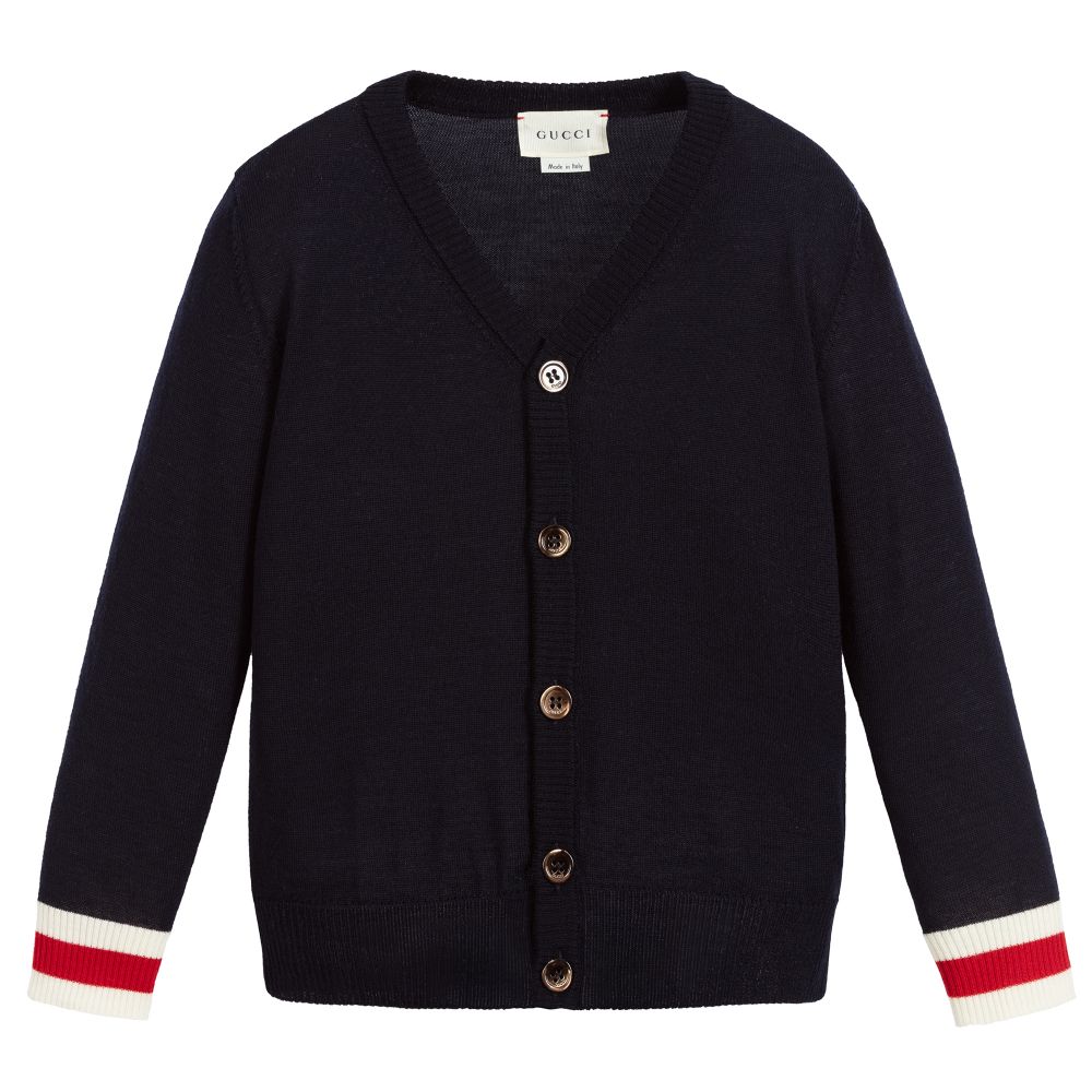 Boys Navy V Neck Wool Cardigan