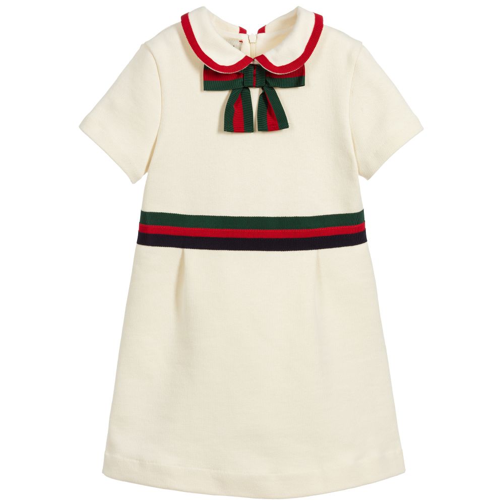 Girls Ivory Cotton Dress With Bow