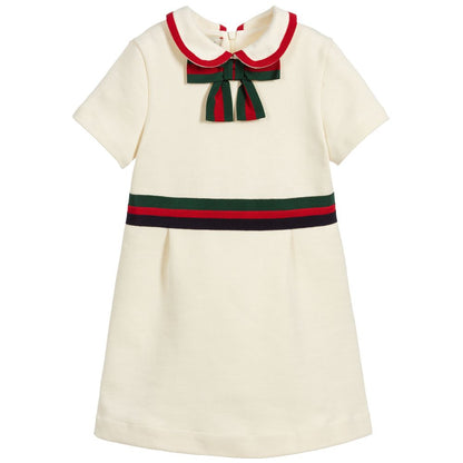 Girls Ivory Cotton Dress With Bow