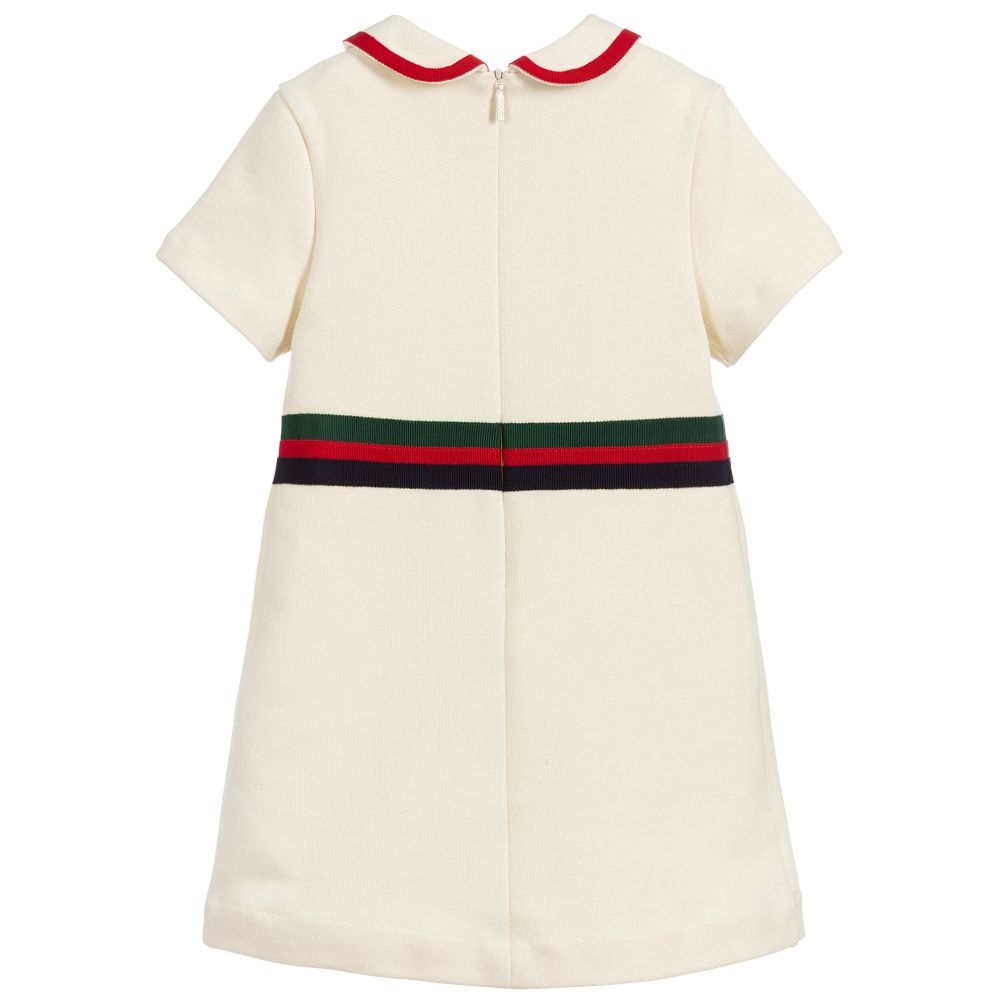 Girls Ivory Cotton Dress With Bow