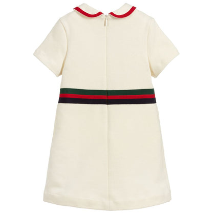 Girls Ivory Cotton Dress With Bow