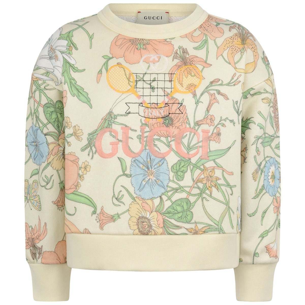 Girls Ivory Cotton Floral Sweater