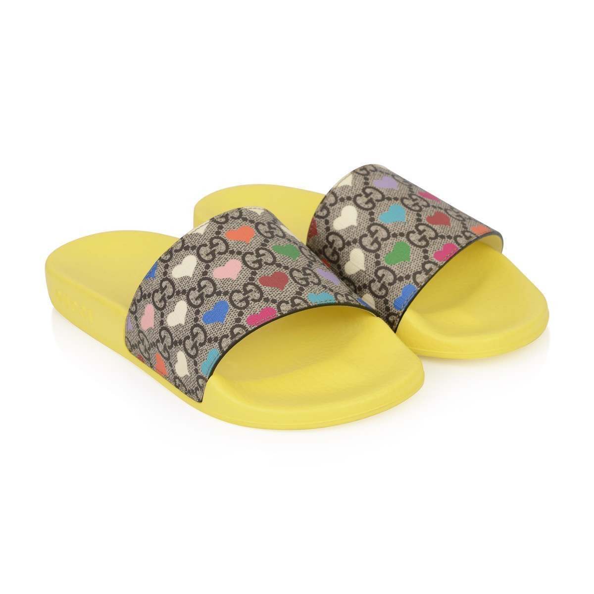 Girls Beige GG Heart Sliders