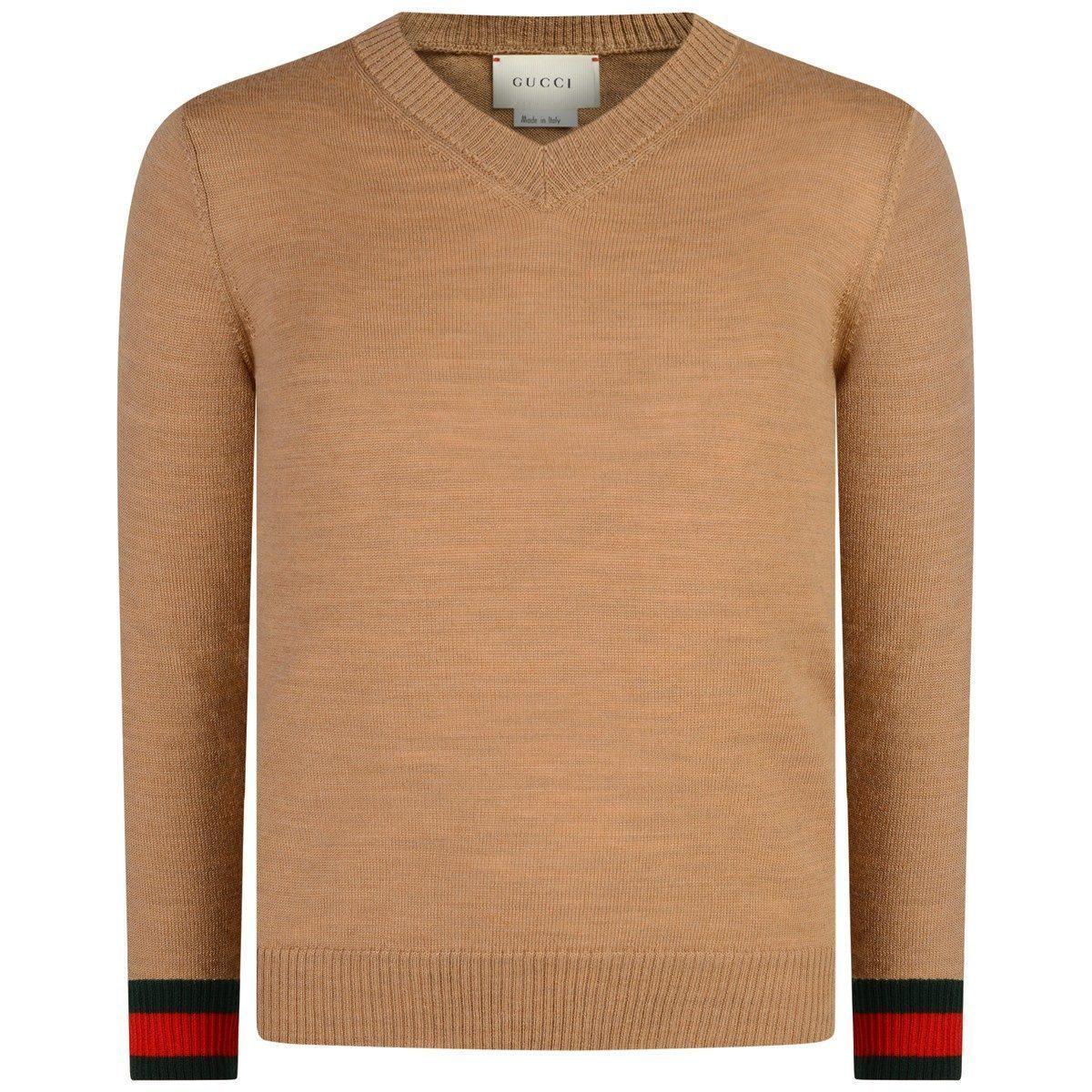 Boys Beige Merino Wool V Neck Sweater