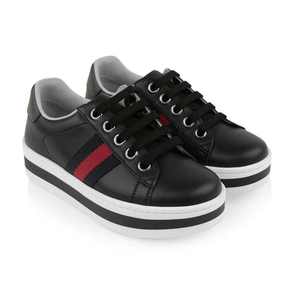 Black Leather Platform Trainers