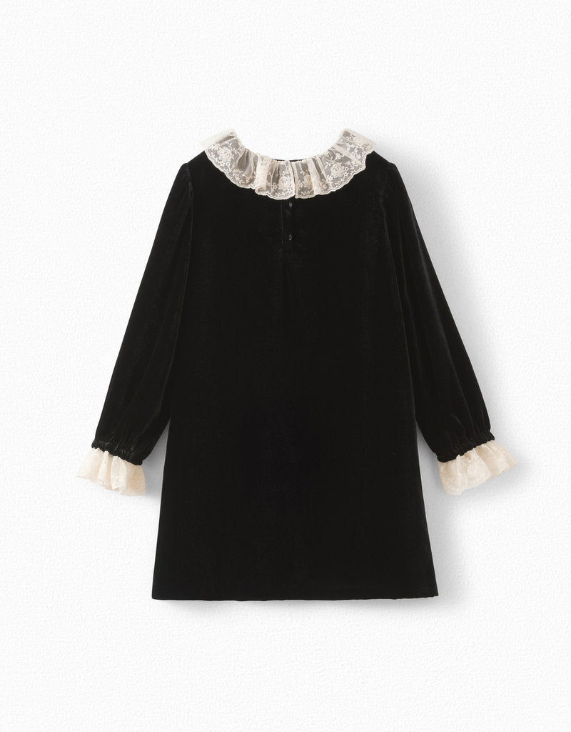 Girls Black Silk Velvet Dress