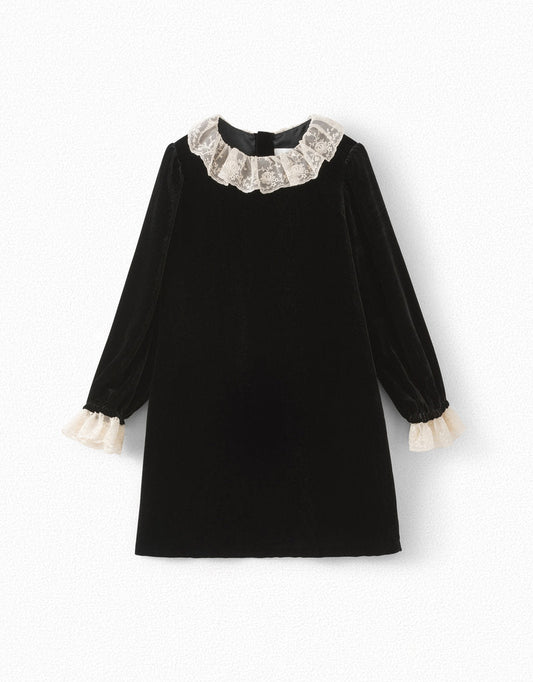 Girls Black Silk Velvet Dress