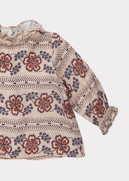 女婴浅棕色花朵印花上衣