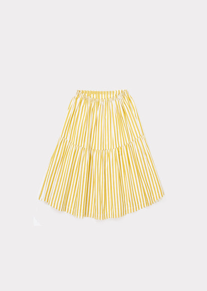 Girls Yellow Stripe Cotton Woven Skirt