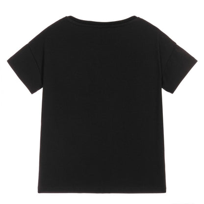 Girls Black Cotton Elephant T-Shirt