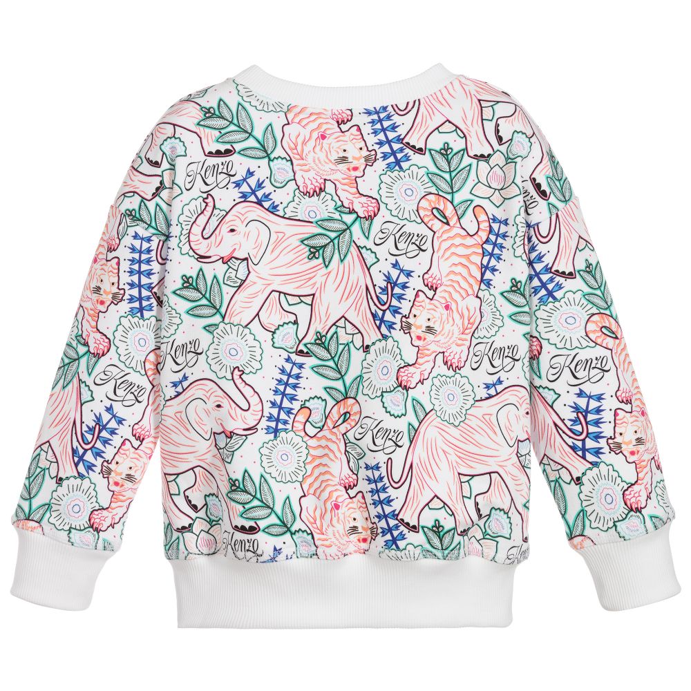 Girls White Cotton Jungle Sweater