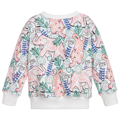 Girls White Cotton Jungle Sweater