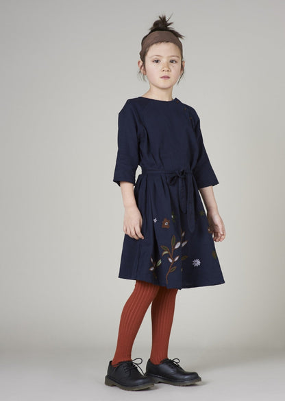 Girls Navy Blue Embroidered Dress