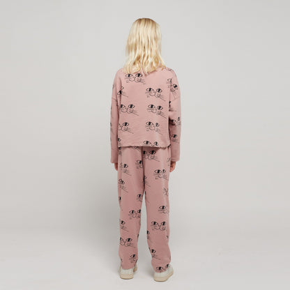 女童粉色印花棉长裤