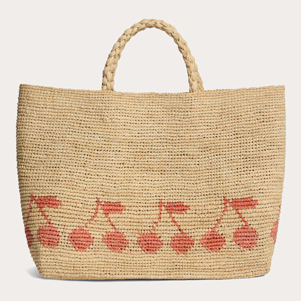 女童米色Logo拉菲草手提包