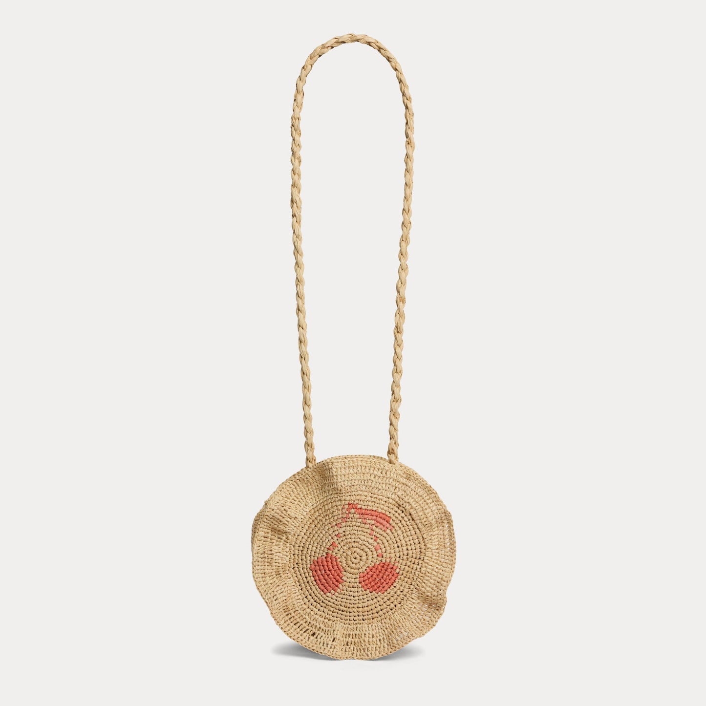 女童米色Logo拉菲草单肩包