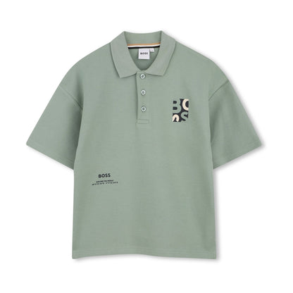 男童绿色Logo棉Polo衫