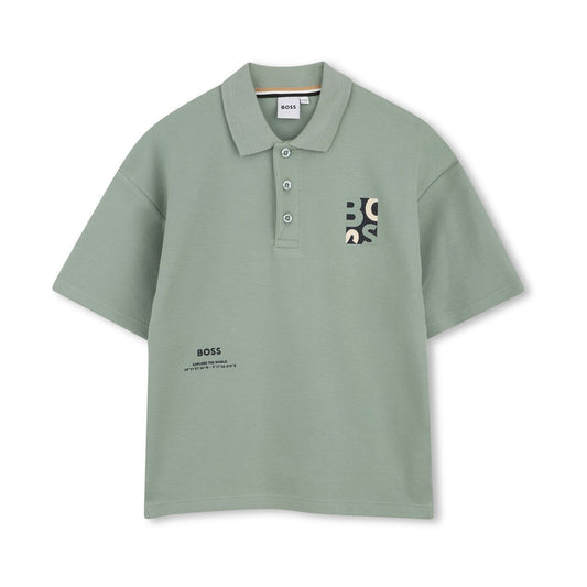 男童绿色Logo棉Polo衫