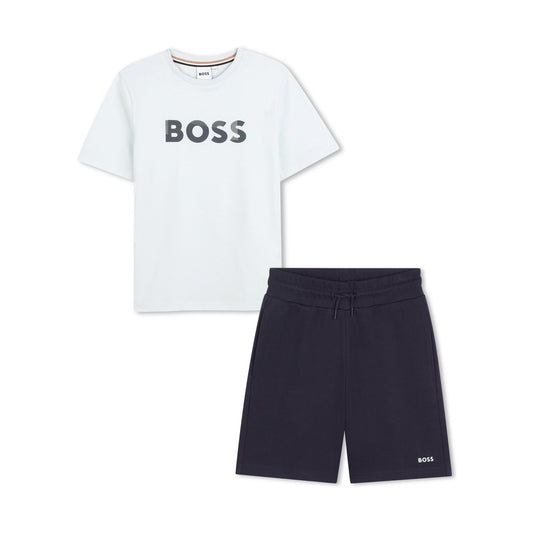 男童浅绿色Logo棉套装