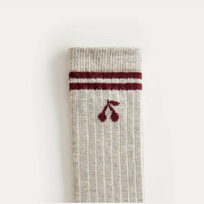 女童米色Logo棉袜