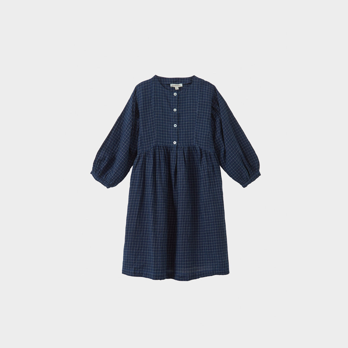 女童藏青色格子棉连衣裙