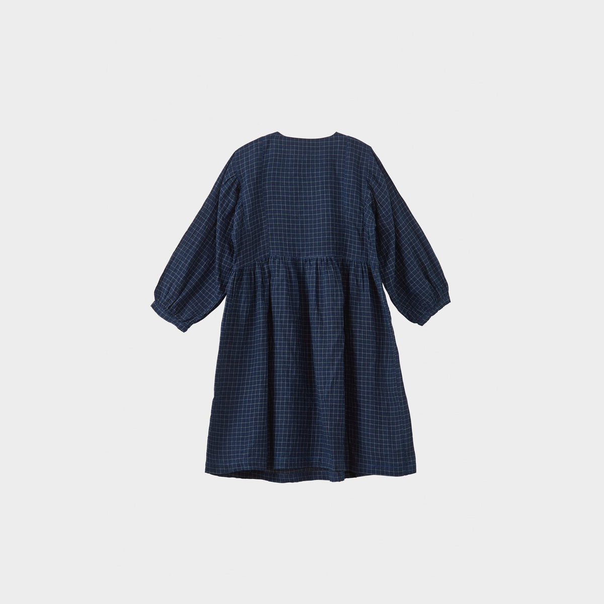 女童藏青色格子棉连衣裙