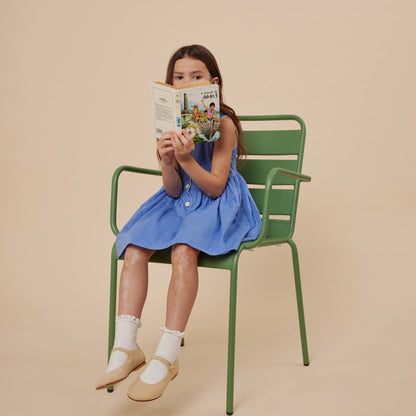 女童蓝色格子棉连衣裙