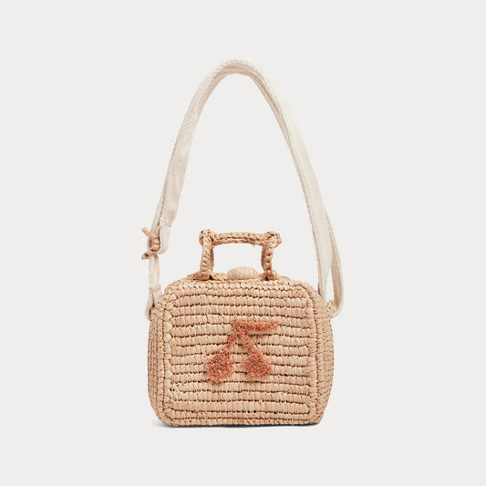女童米色拉菲草单肩包(12.5x5.5x9.5cm)