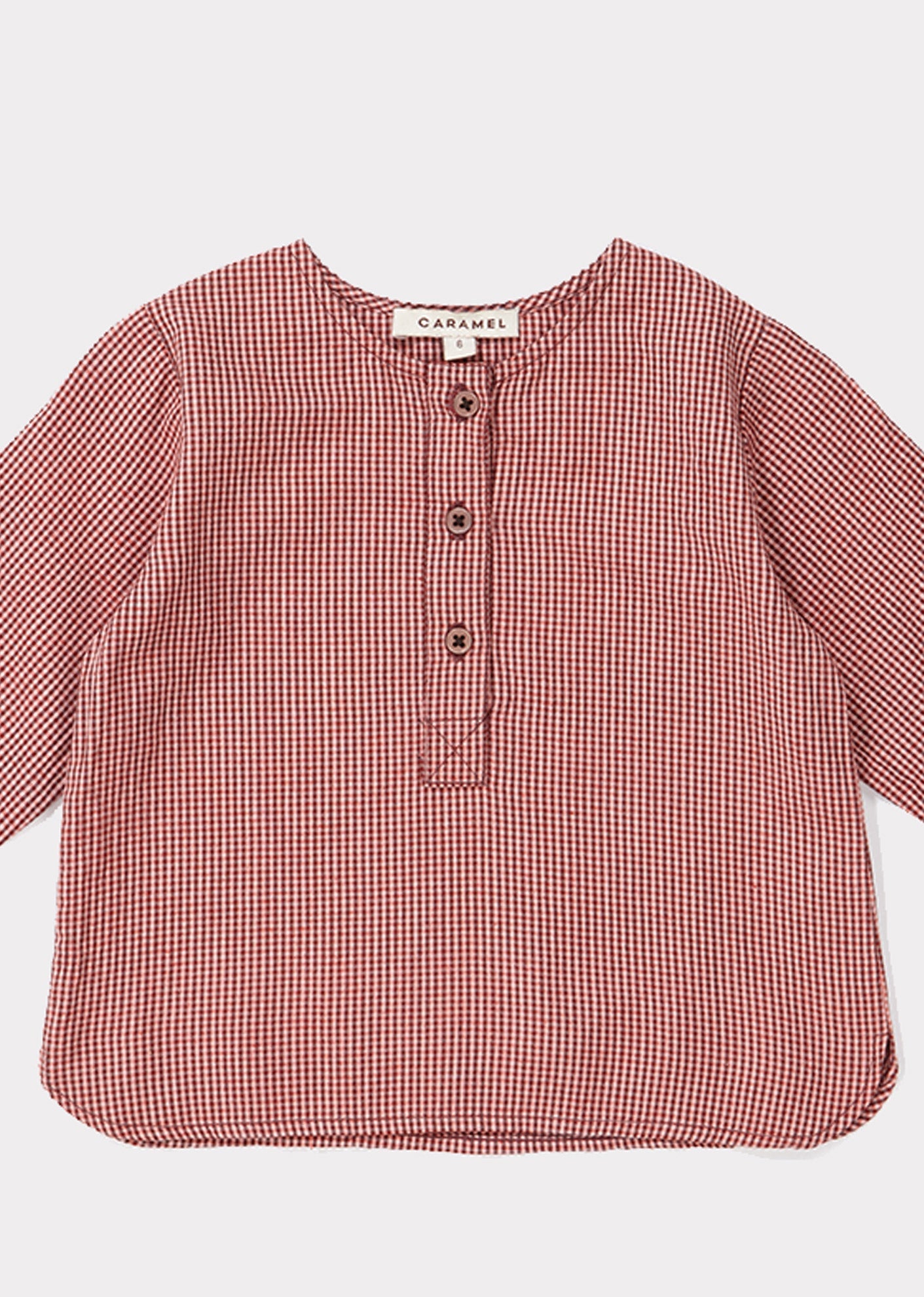 女婴罂粟红格子棉衬衫