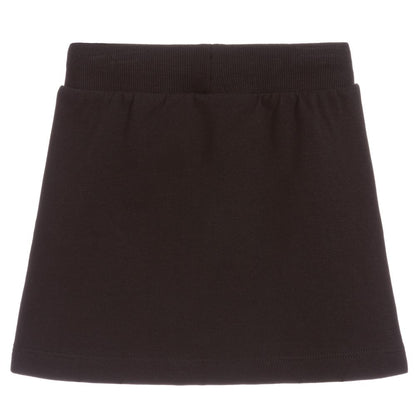 Girls Black Cotton Logo Skirt