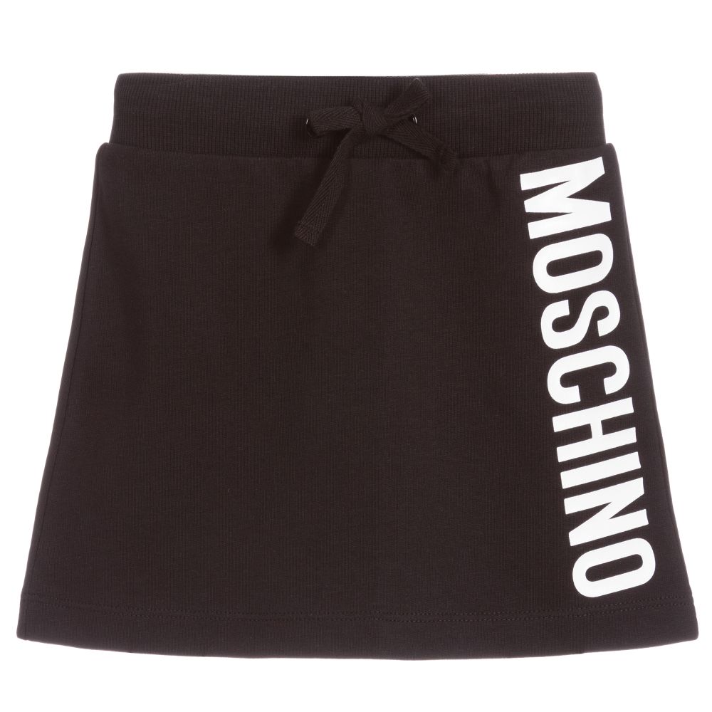 Girls Black Cotton Logo Skirt