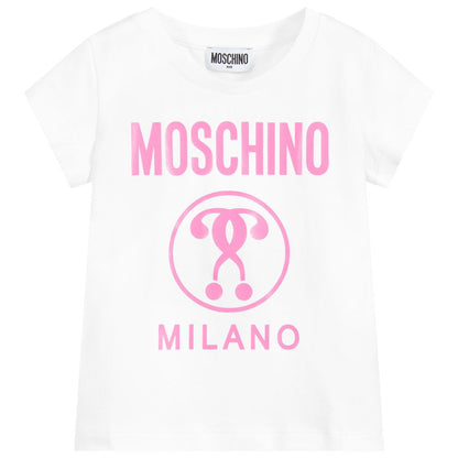 Girls White Cotton Logo T-Shirt