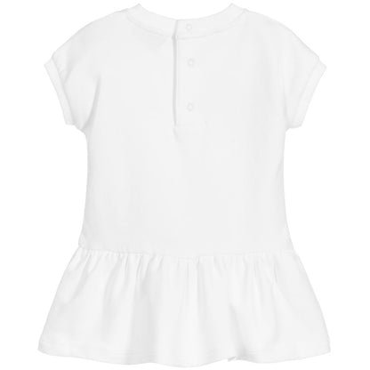 Baby Girls White Cotton Logo Print Dress