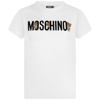 Kids White Logo Print Cotton T-Shirt