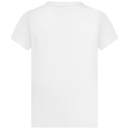 Kids White Logo Print Cotton T-Shirt